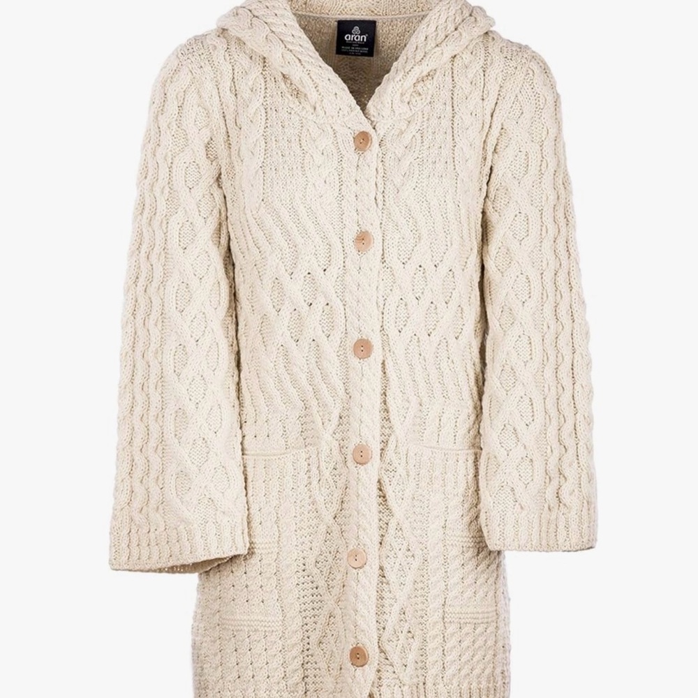 Aran Cream Cable Knit Hooded Cardigan